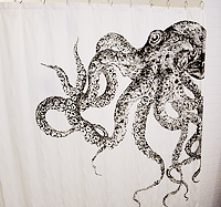 Octopus - screen printing ink on shower curtain